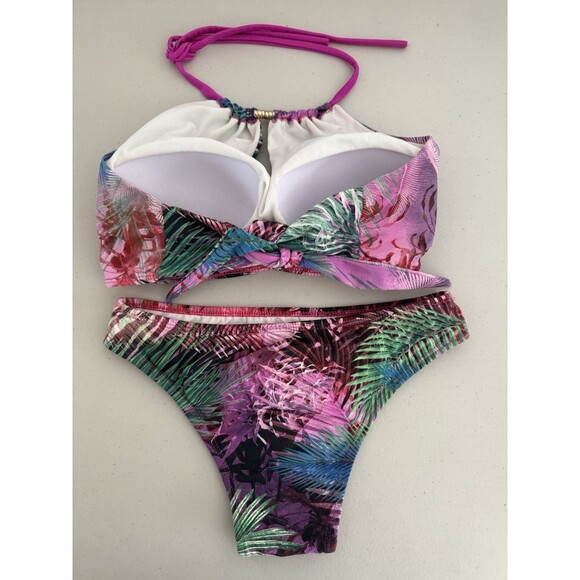 Sol do Caribe Brazilian Two Piece Swimming Suit Women Size M Colorful Pink Lined - Picture 2 of 10